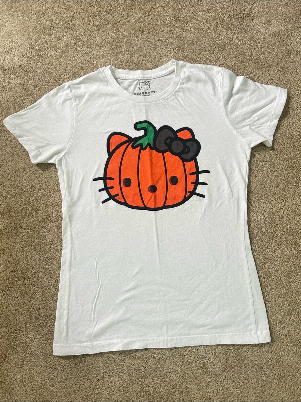 Hello Kitty Sanrio X Mighty Fine Pumpkin Halloween T-shirt Womens Large Slim Fit